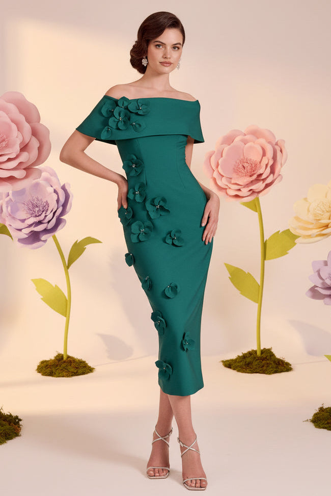 Carmen Midi-Kleid mit 3D-Blumenmuster
