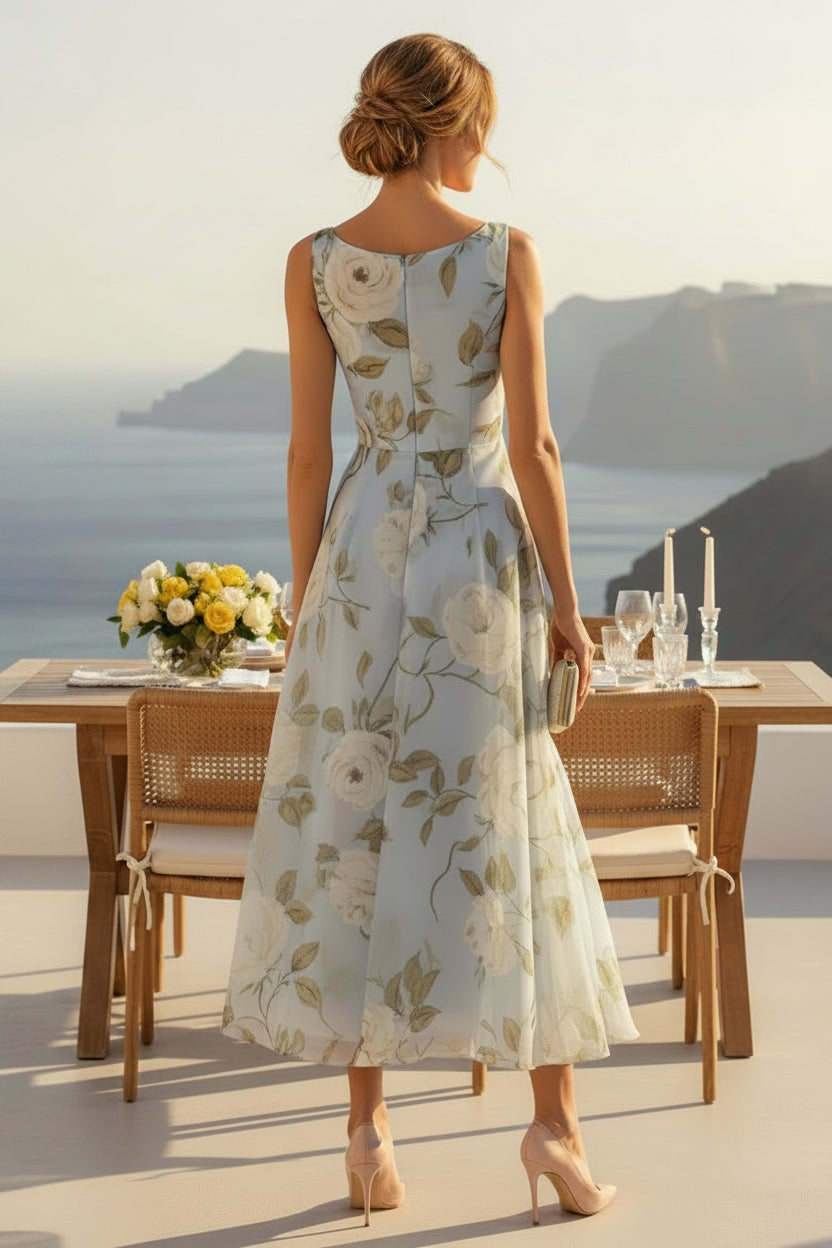 Florales Organza A-Linien-Kleid mit 3D-Blume