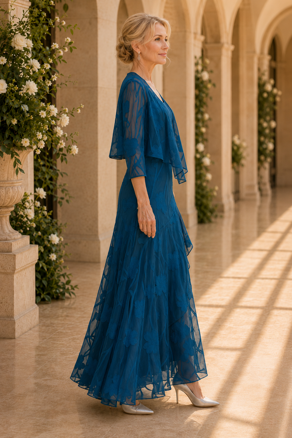 Florales Burnout-Maxikleid mit kurzer Jacke