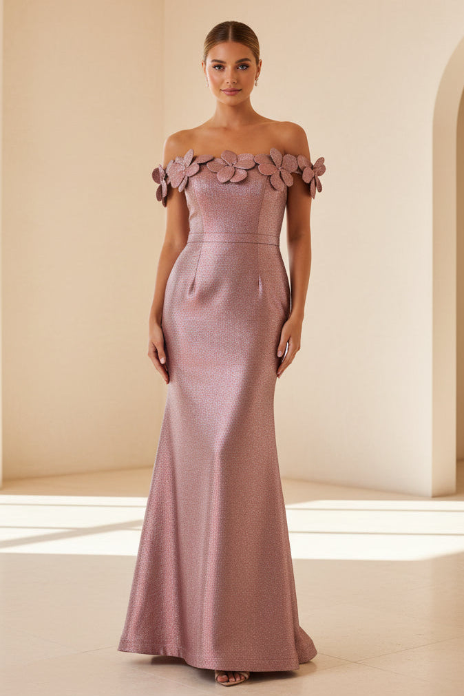 Blumen-3D schulterfreies Metallic-Meerjungfrauenkleid