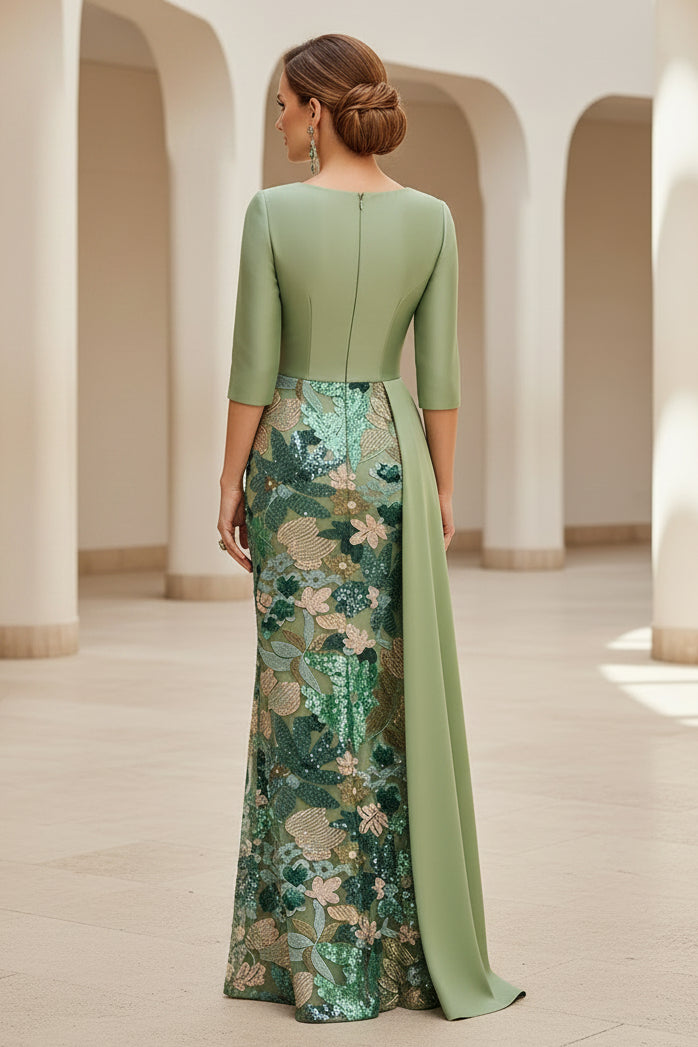 Paillettenbesticktes Blumenkleid mit Satin-Drapierung