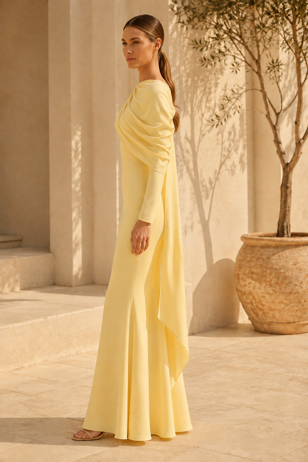 Abendkleid im Meerjungfrauen-Stil mit drapiertem Cape-Ärmel