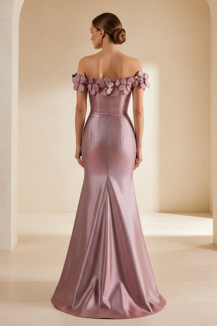 Blumen-3D schulterfreies Metallic-Meerjungfrauenkleid