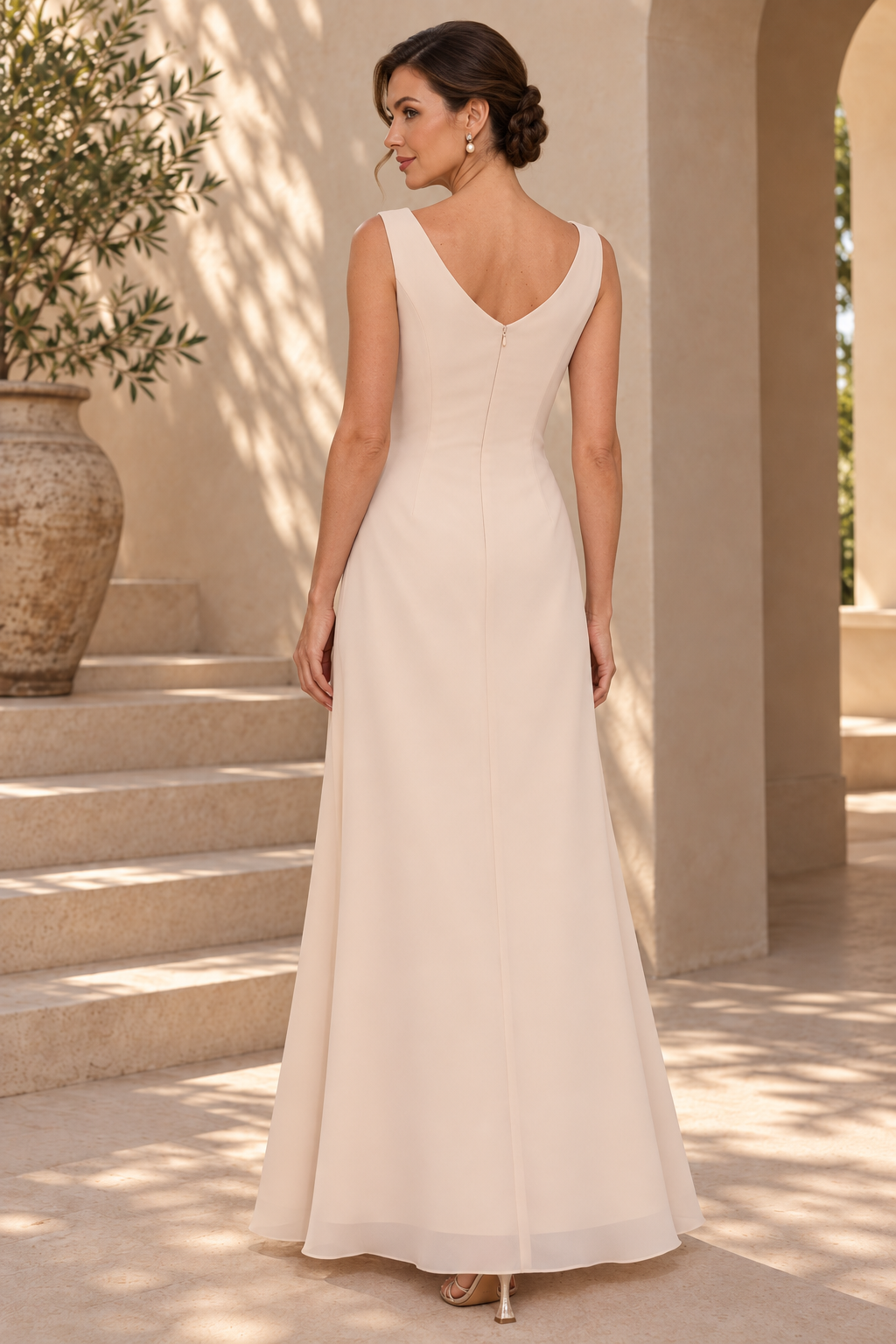 Sleeveless V-Neck Sequin Embellished A-Line Gown