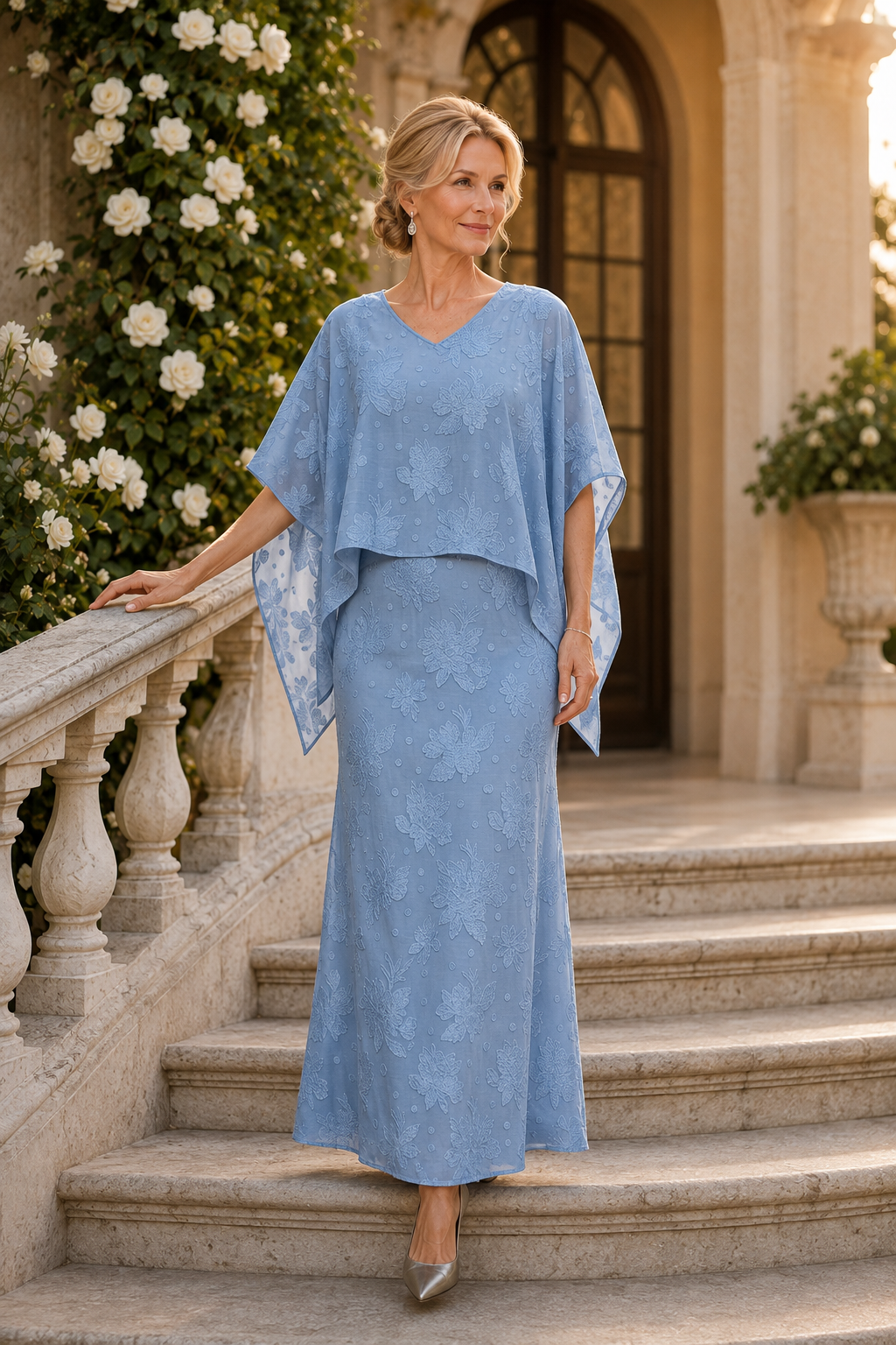 Maxikleid mit Blumen-Spitzencape