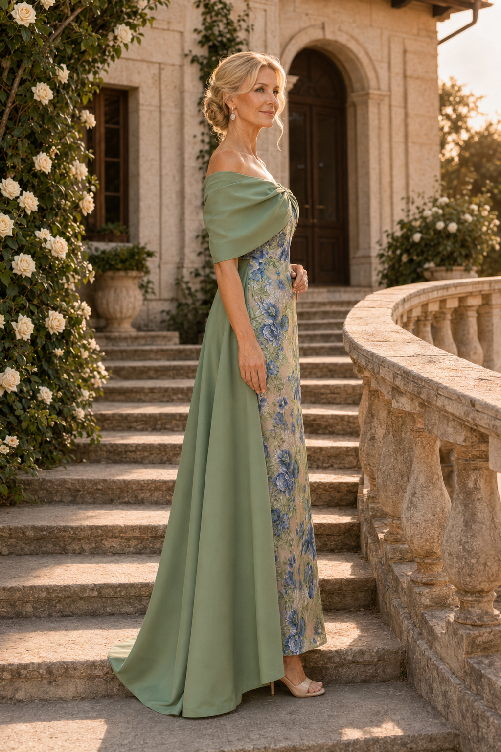 Blumenkleid mit Drapierter Cape-Kragen