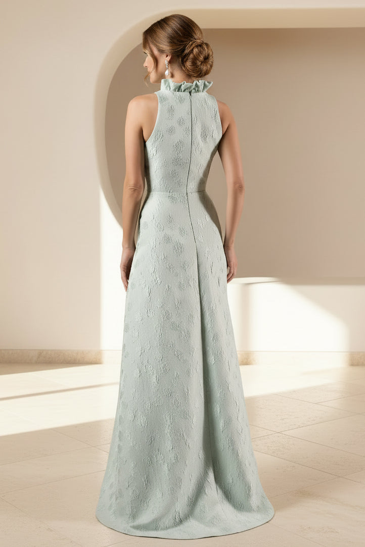 Ärmelloses Jacquard-Kleid in A-Linie mit Rüschenausschnitt