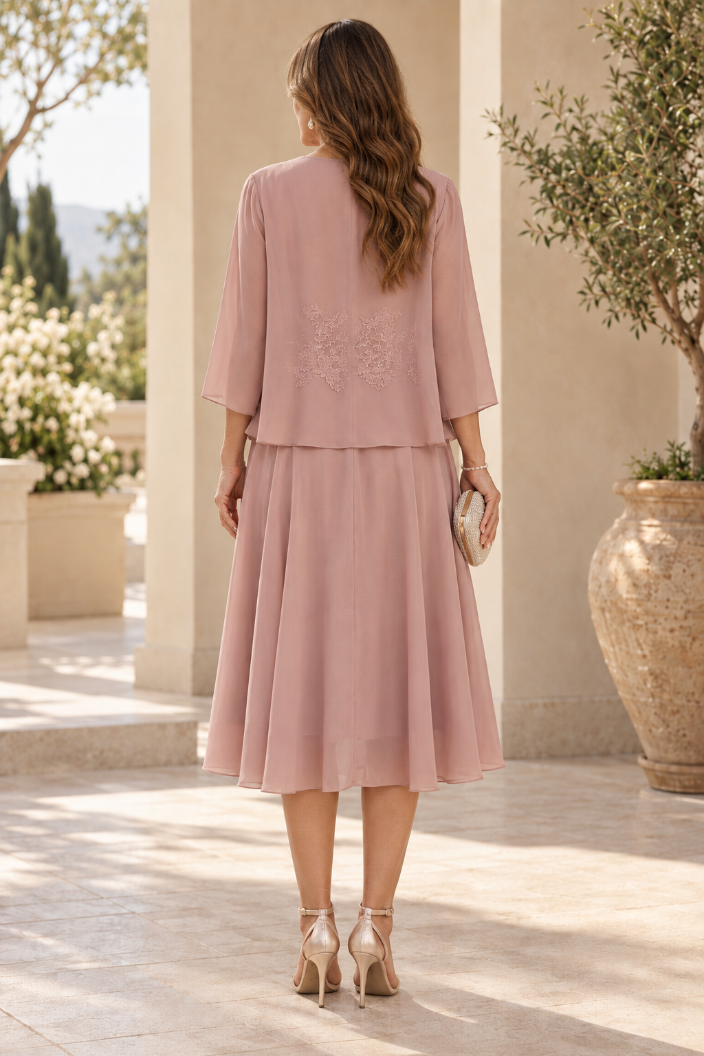 Lace & Chiffon Midi Dress with Matching Jacket