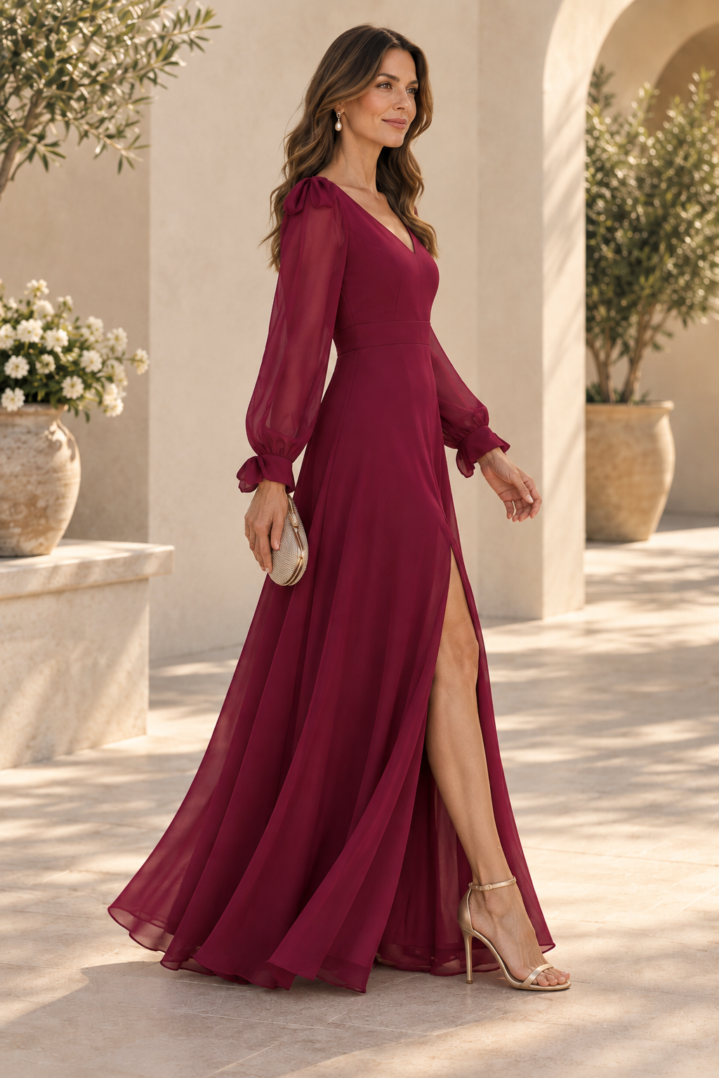 A-Line Chiffon Maxi Dress with Long Slit