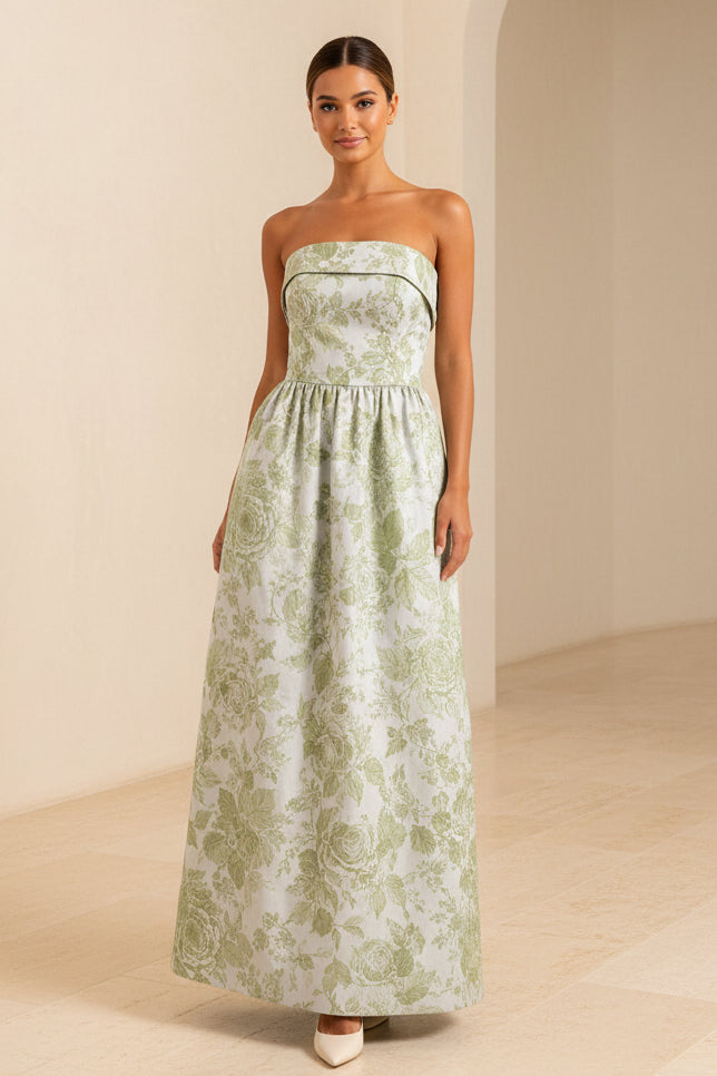 Trägerloses Maxi-Kleid mit Blumenmuster und Taschen