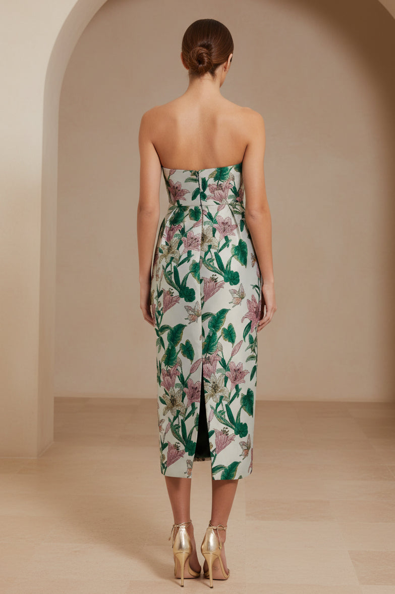 Trägerloses Jacquard-Midikleid mit Taschen