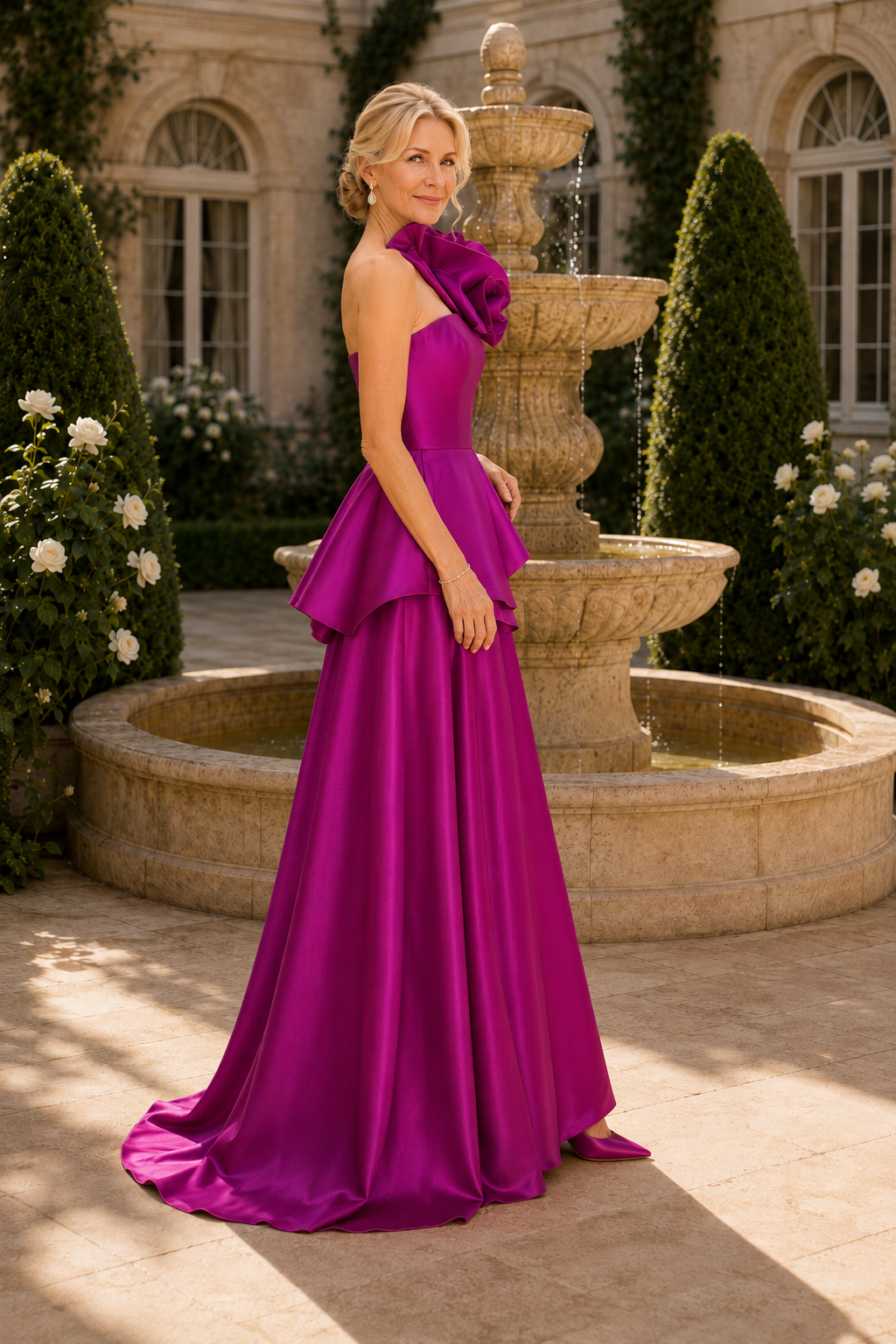 One-Shoulder geblümtes Peplum A-Linien-Kleid