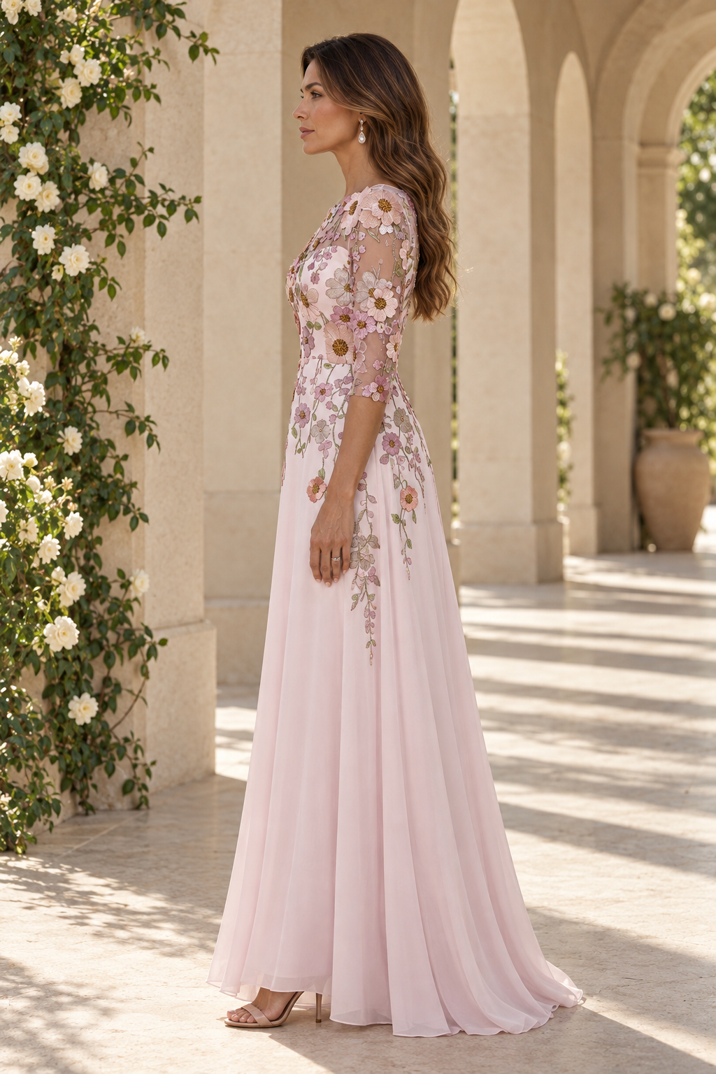 Floral Applique Illusion Maxi Dress