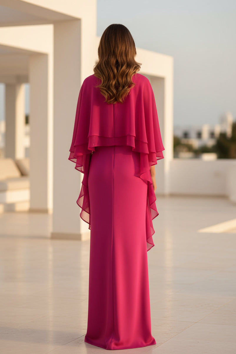 Chiffon-Abendkleid mit Cape-Ärmeln, bodenlang