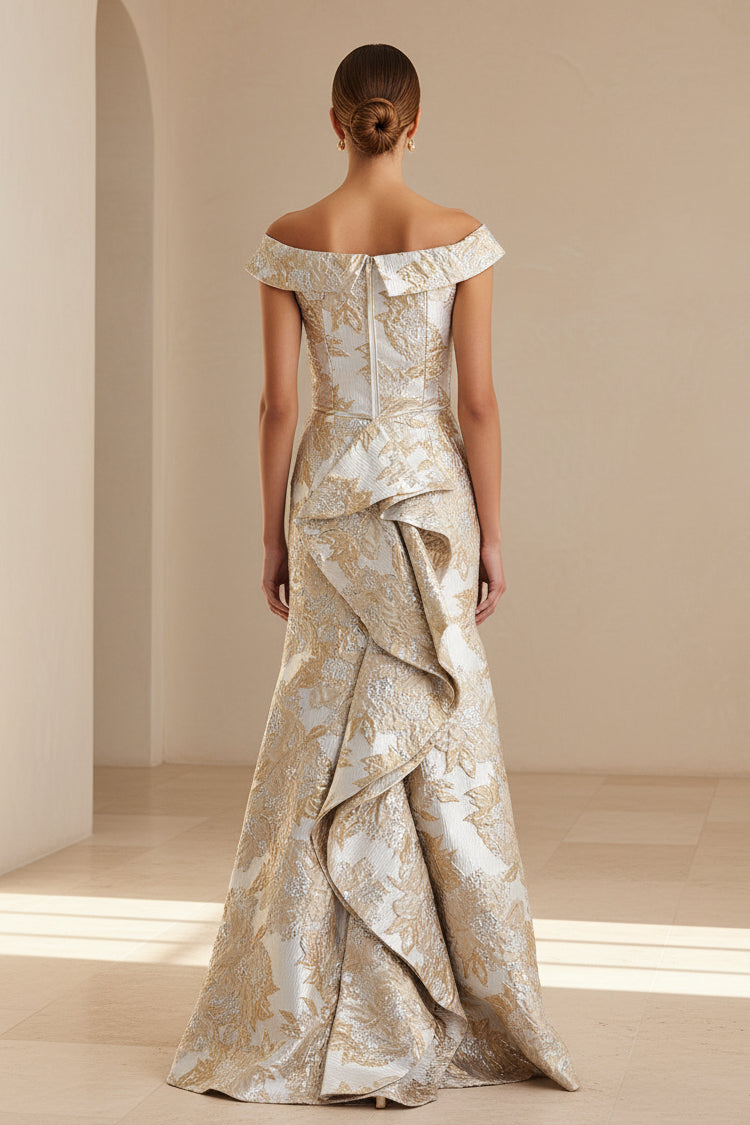 Schulterfreies Jacquard-Trompetenkleid