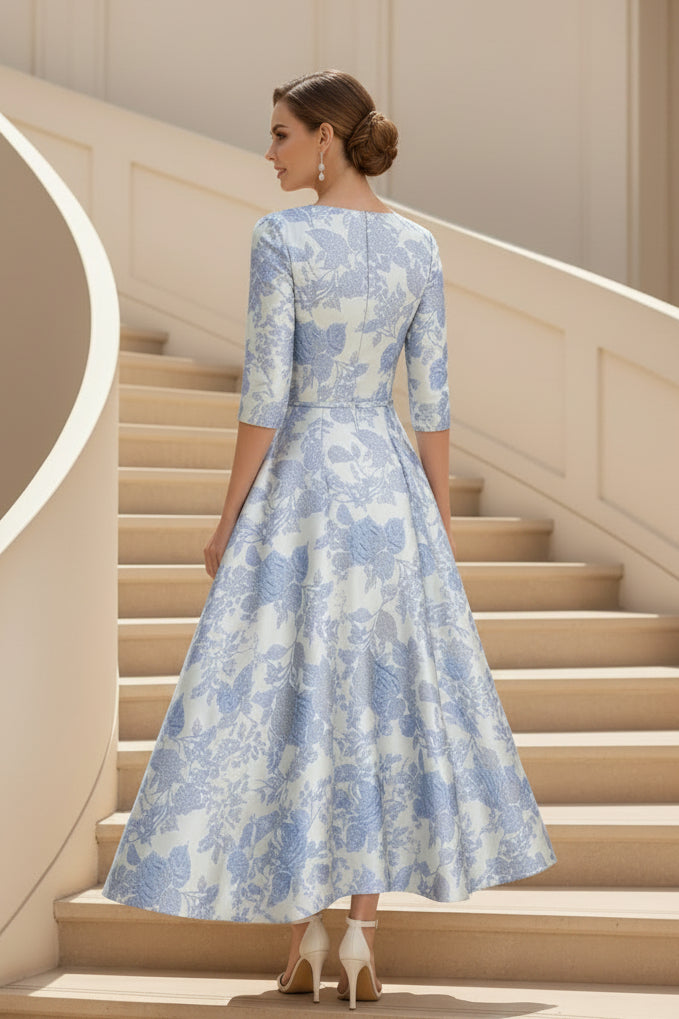 Geblümtes Jacquard A-Linien Midikleid mit Taschen
