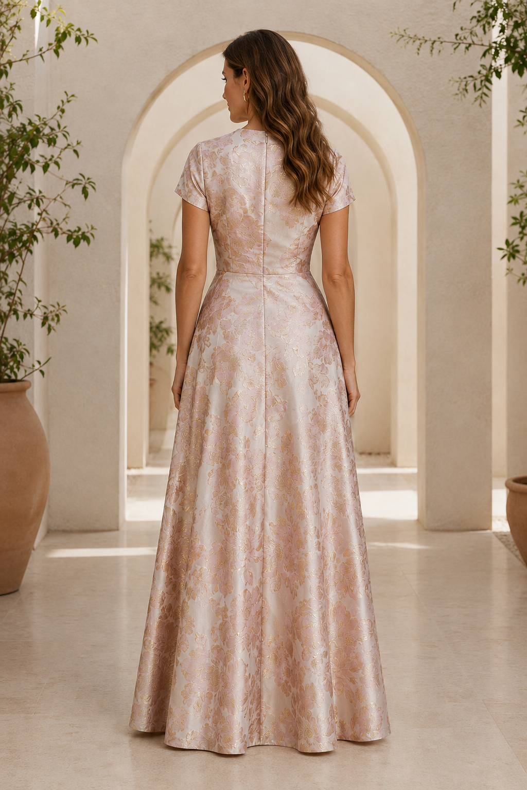 Geblümtes Jacquard A-Linien-Kleid mit Wickeloberteil