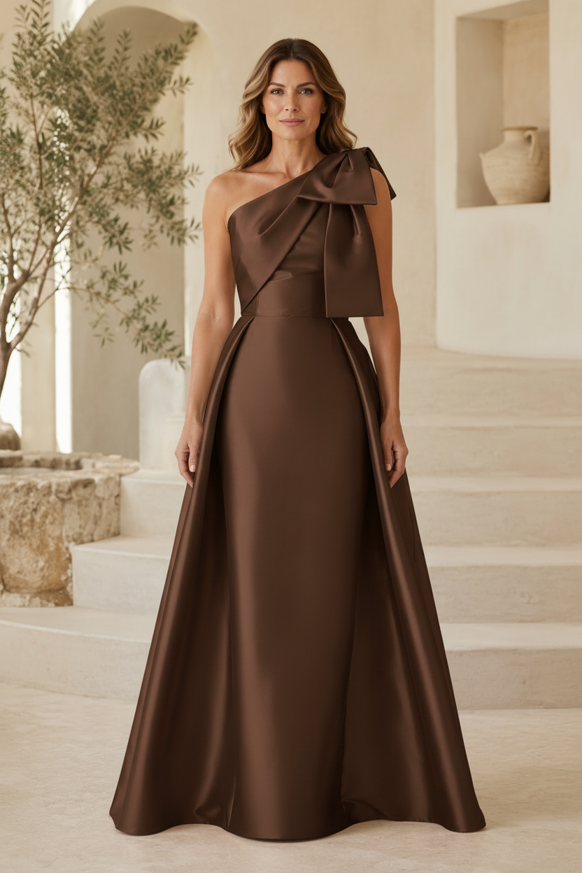 Ein-Schulter-A-Linien-Satin-Kleid mit Schleife