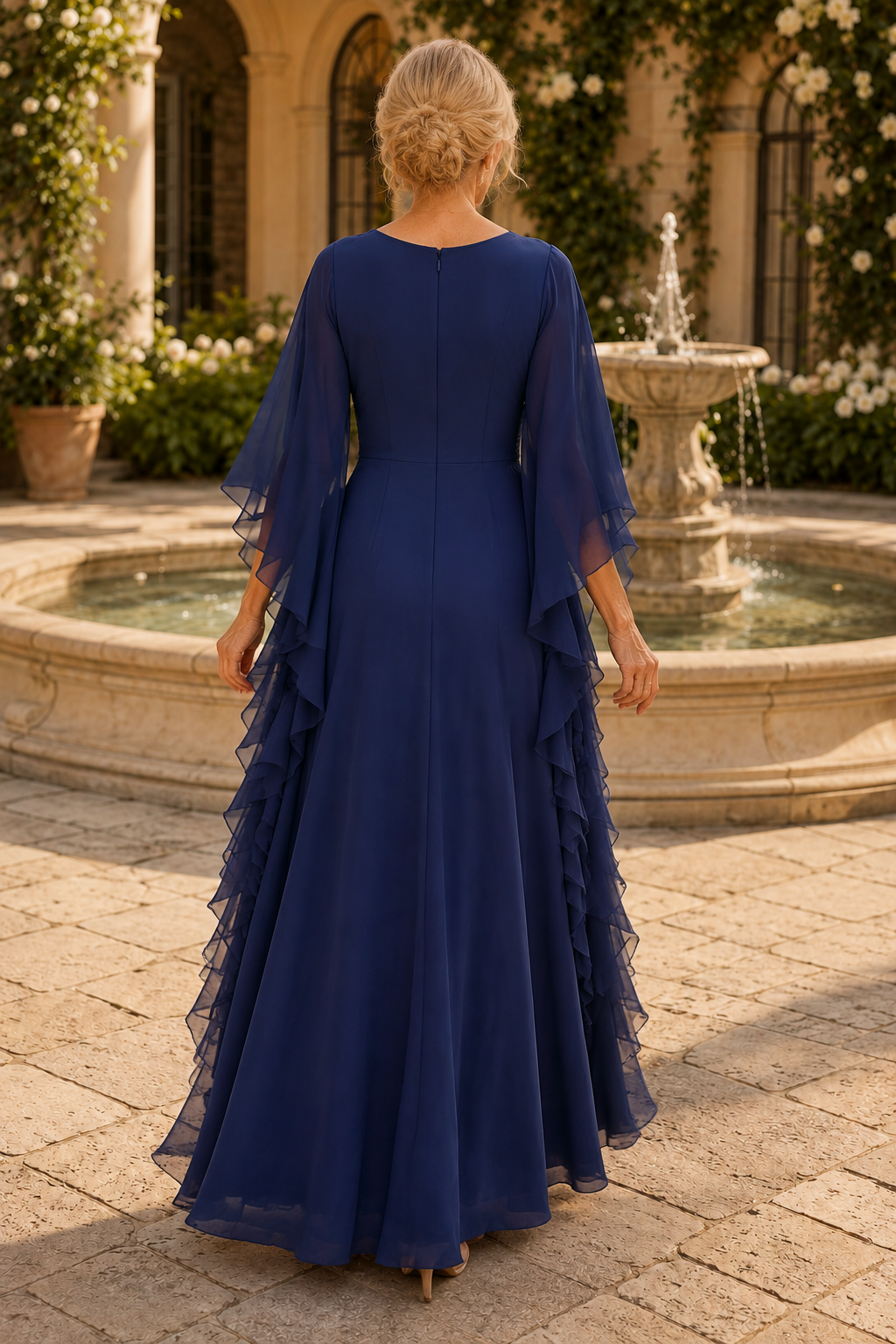 A-Linien-Chiffonkleid mit flatternden Cape-Ärmeln