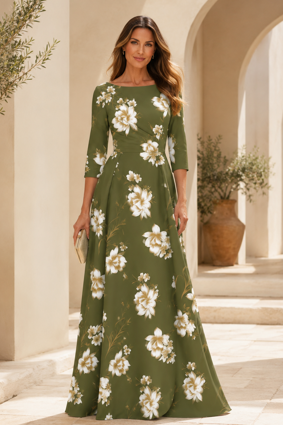 Florales Etui-Abendkleid mit U-Boot-Ausschnitt