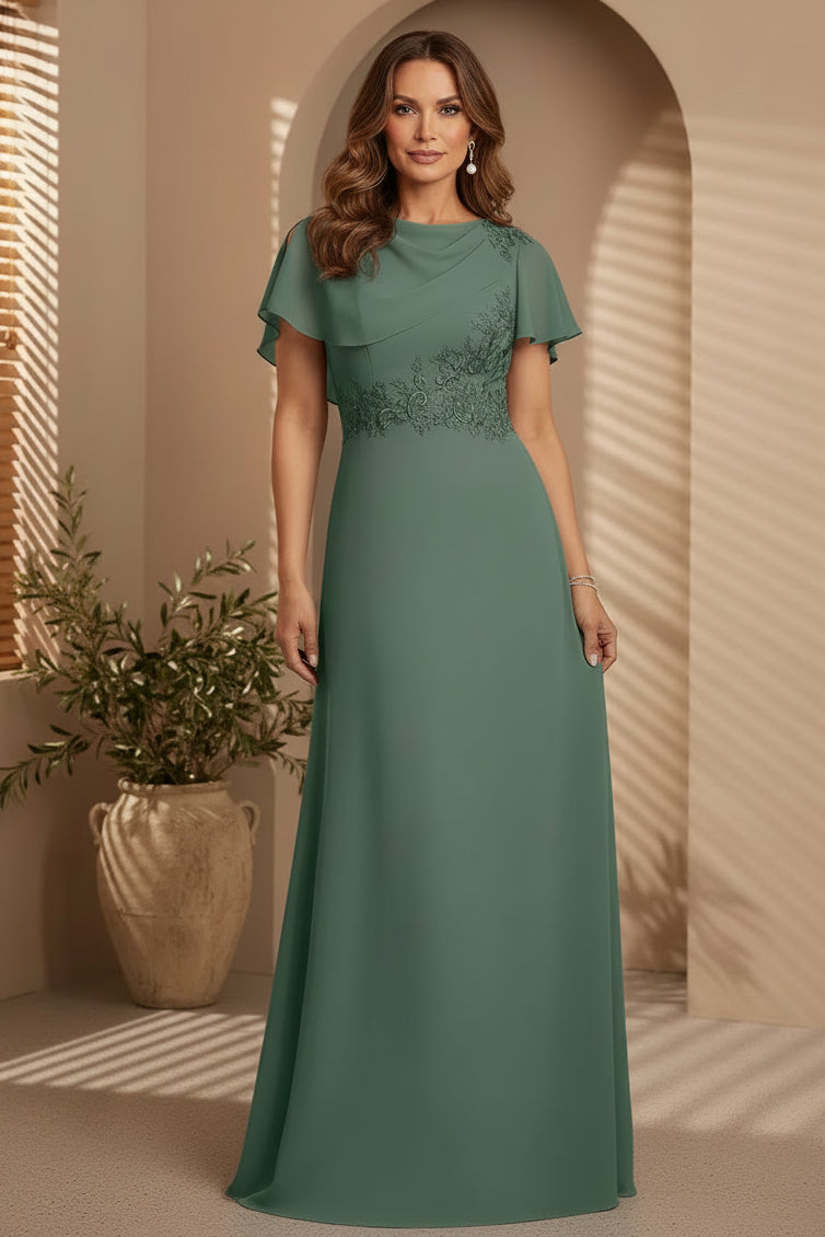 Ärmelloses Chiffon A-Linien Brautmutterkleid mit Cape-Ausschnitt