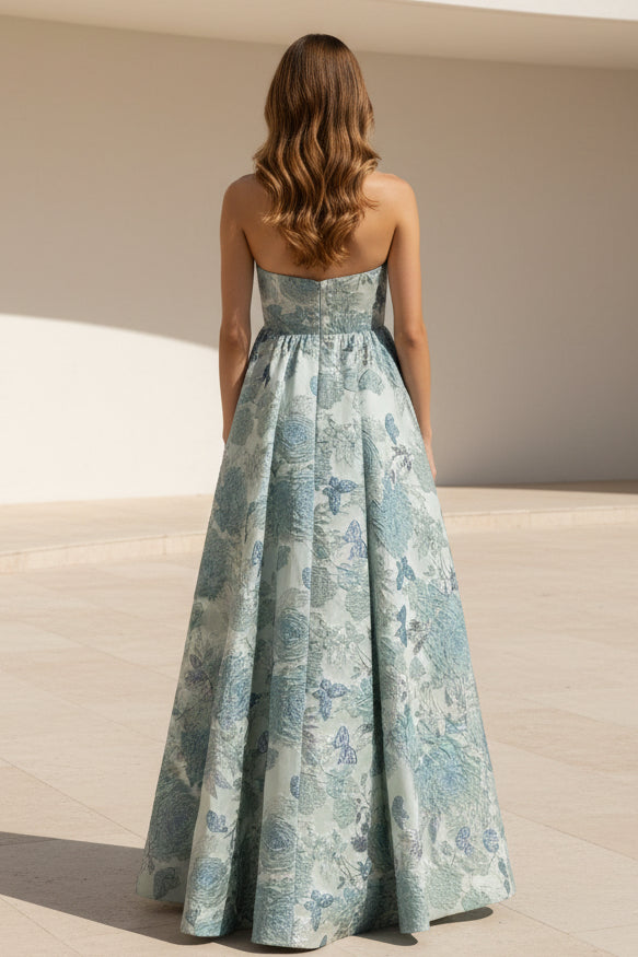 Trägerloses Jacquard-A-Linien-Kleid mit Schleifendetail