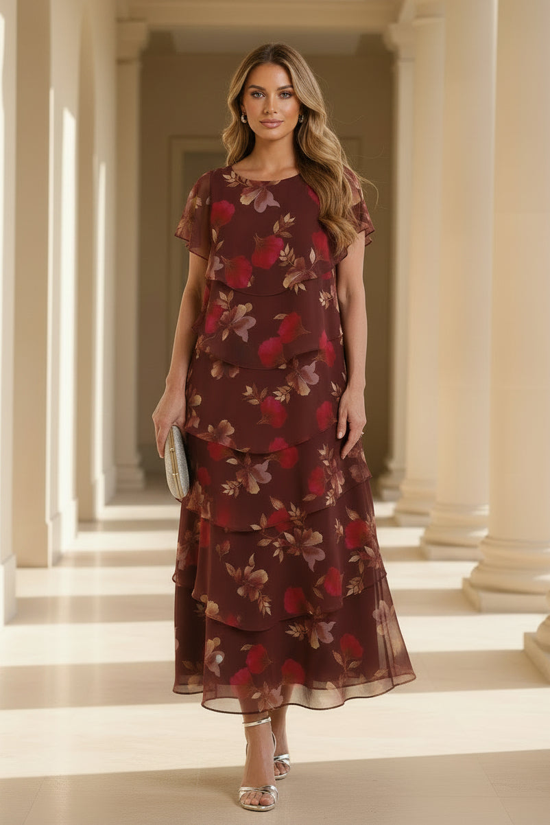 Gestuftes Chiffonkleid mit Blumenmuster für die Brautmutter