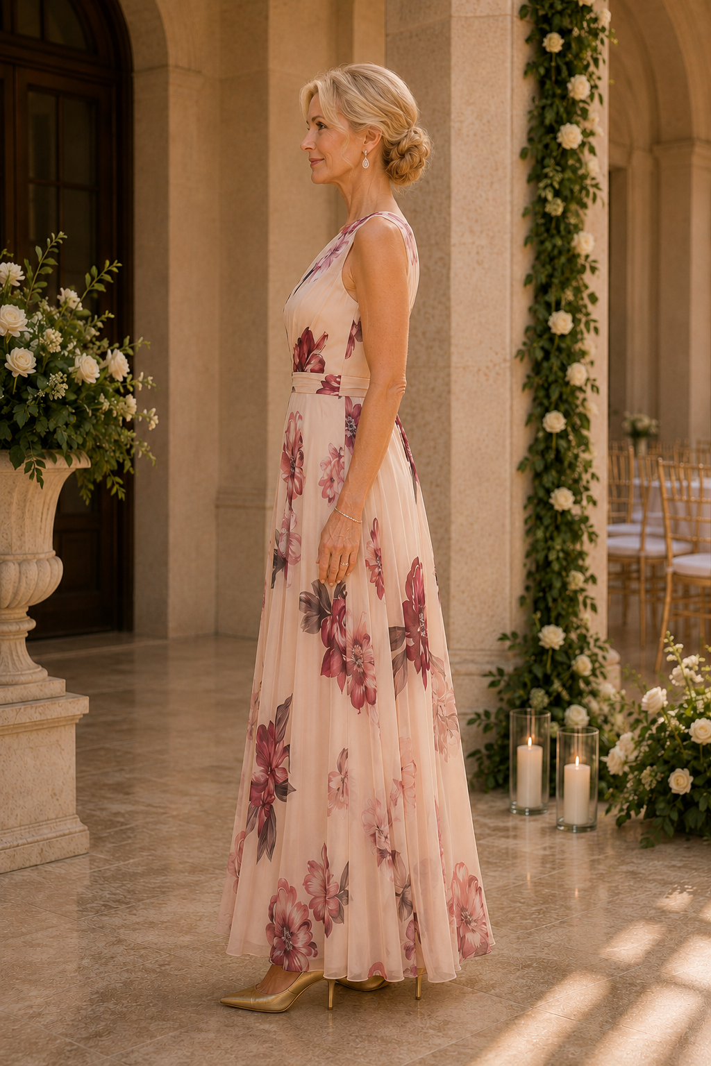 Geblümtes One-Shoulder A-Linien Maxikleid