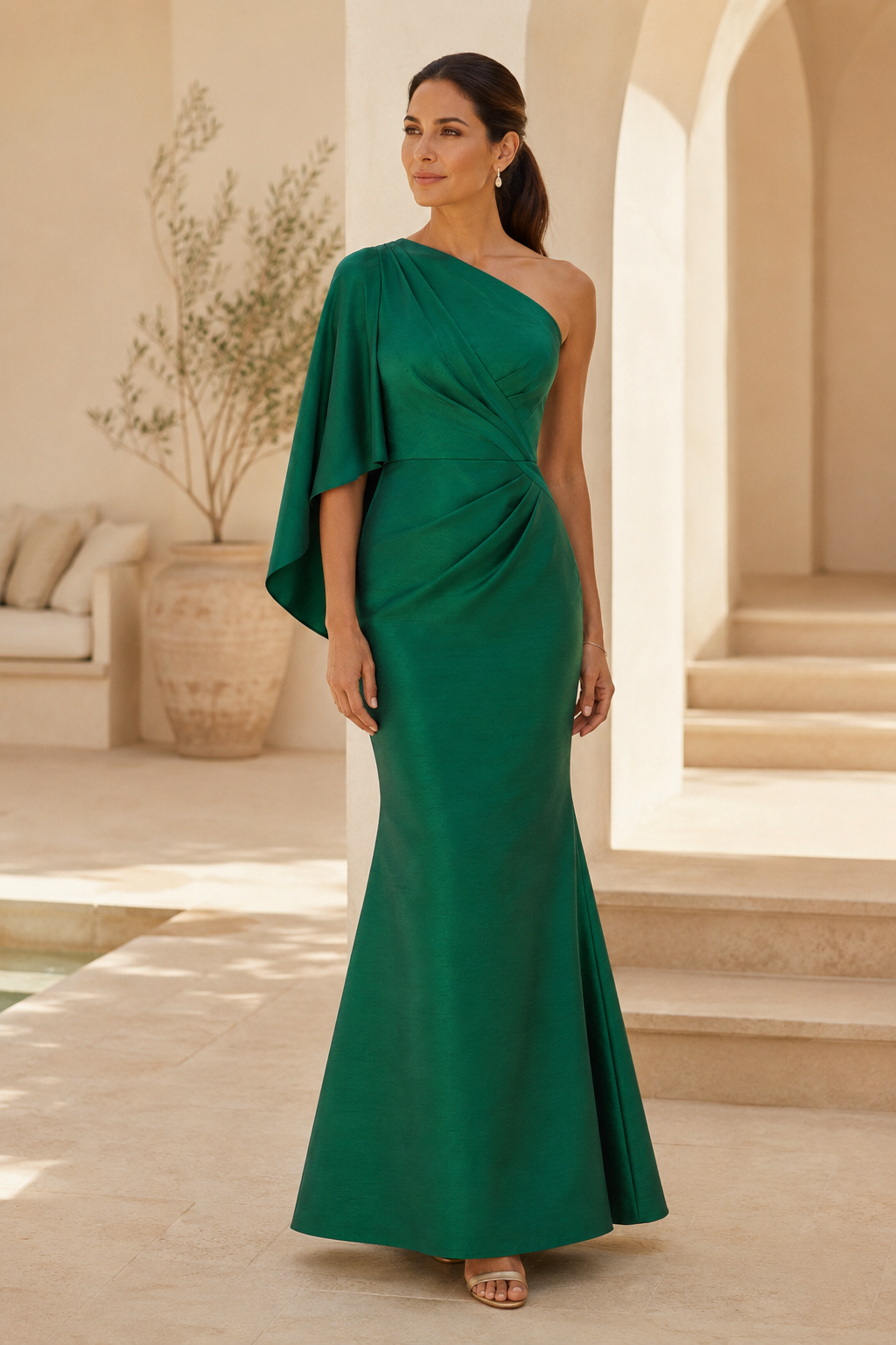Ärmelloses Abendkleid im Meerjungfrauen-Stil mit One-Shoulder-Cape