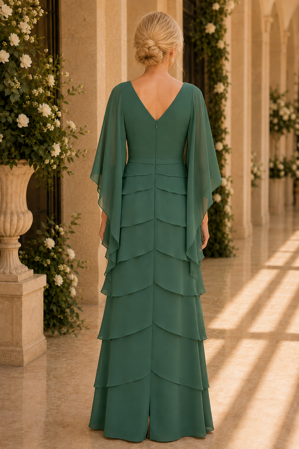 Gestuftes Maxikleid mit Flatterärmeln