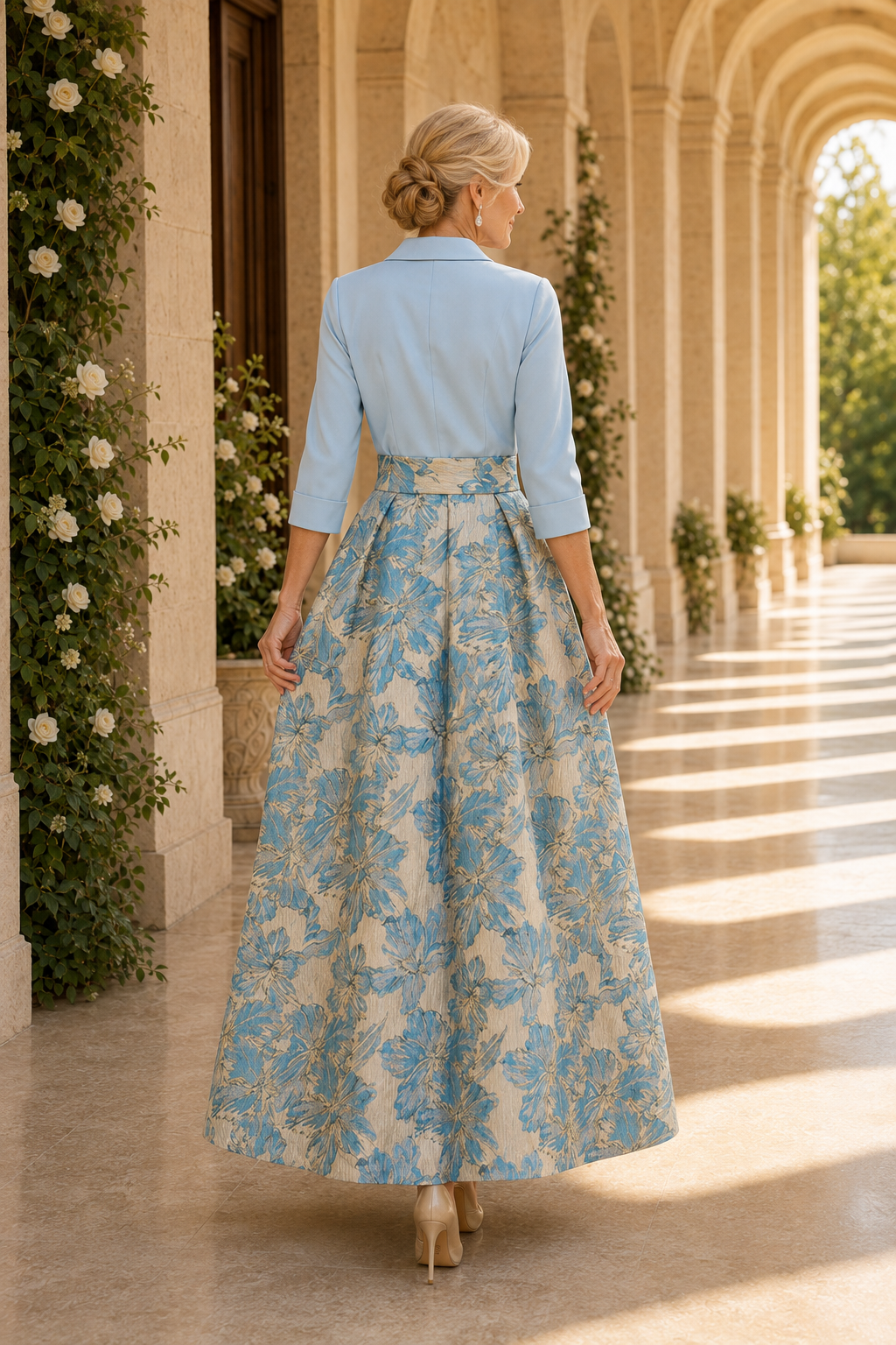 Maxikleid aus floralem Jacquard mit gewickeltem Oberteil und Kragen