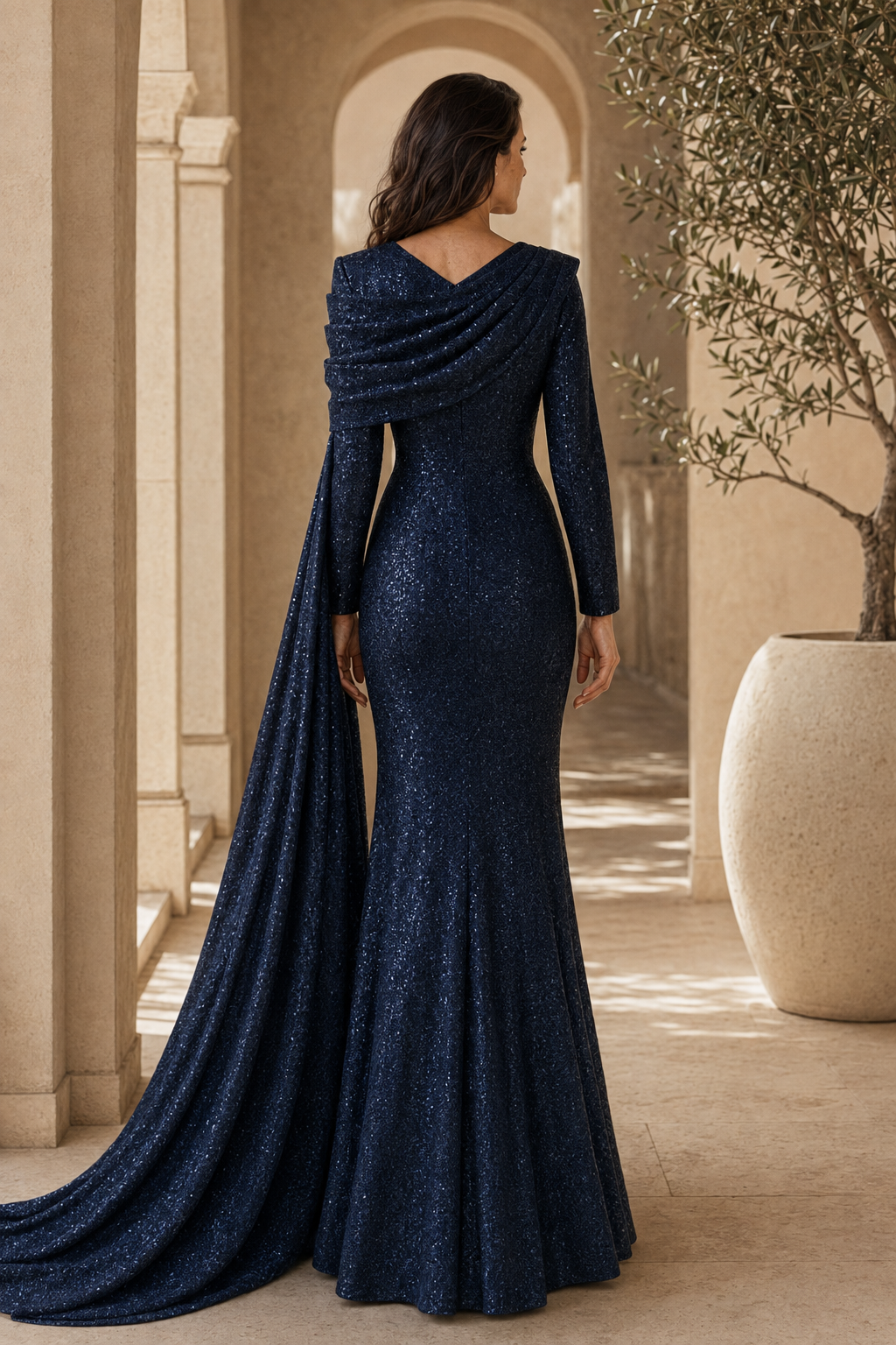 Paillettenbesetzte asymmetrische Cape-Robe