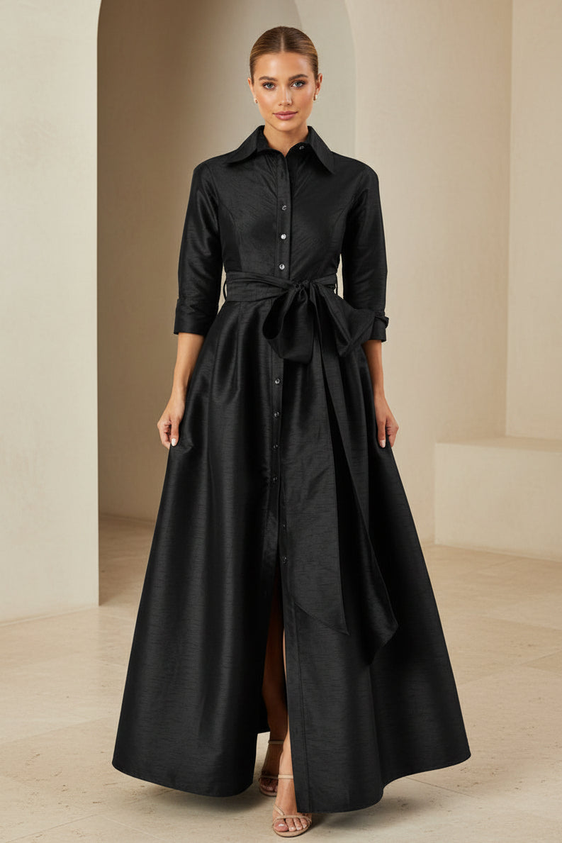 Maxikleid aus Taft in A-Linie mit Gürtel