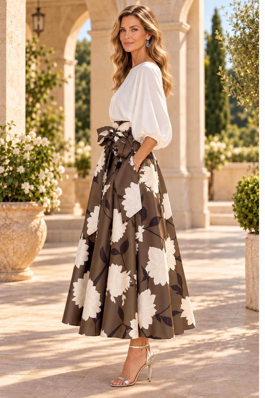 Floral A-Line Maxi Dress with Puff Sleeves