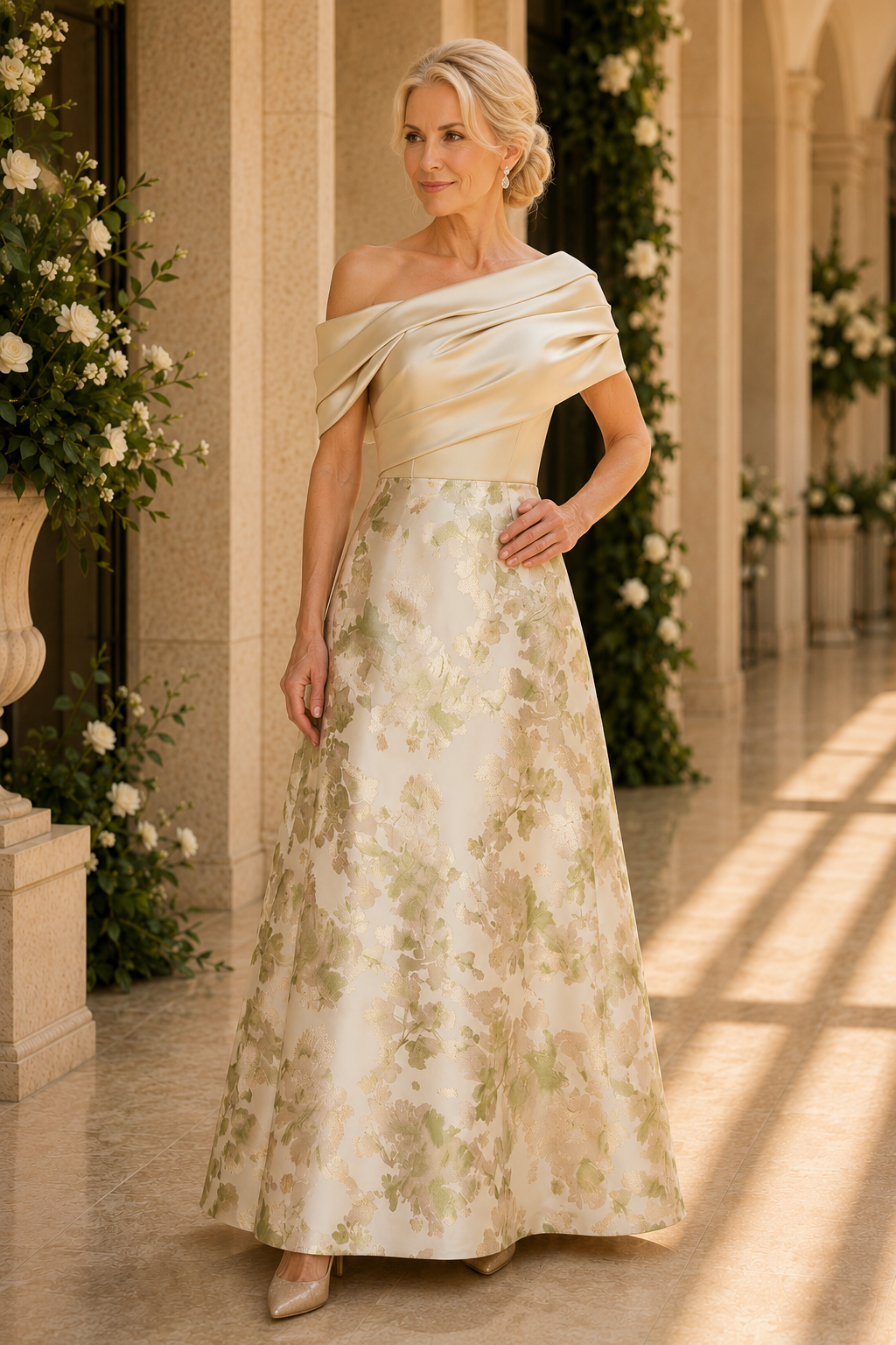 Plissiertes asymmetrisches Jacquard-A-Linien-Kleid