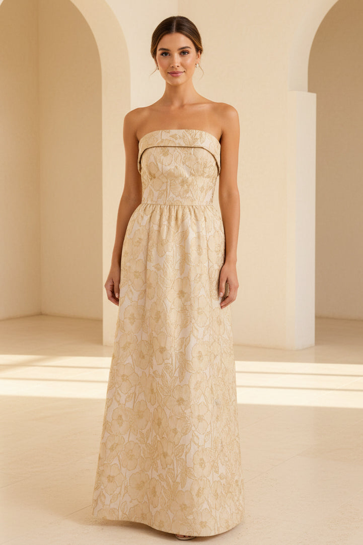 Trägerloses Maxi-Kleid mit Blumenmuster und Taschen