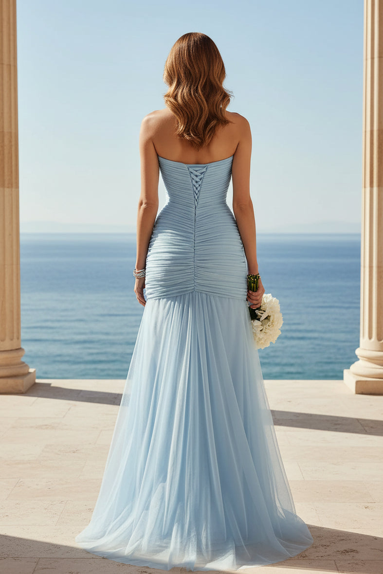 Trägerloses Sweetheart-Tüllkleid mit Raffungen