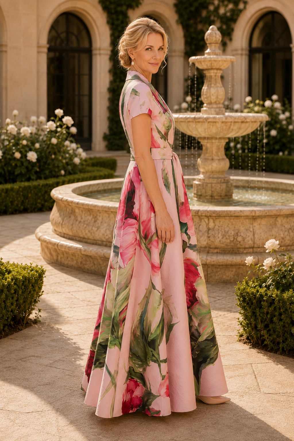 Geblümtes A-Linien-Maxikleid mit Kragen