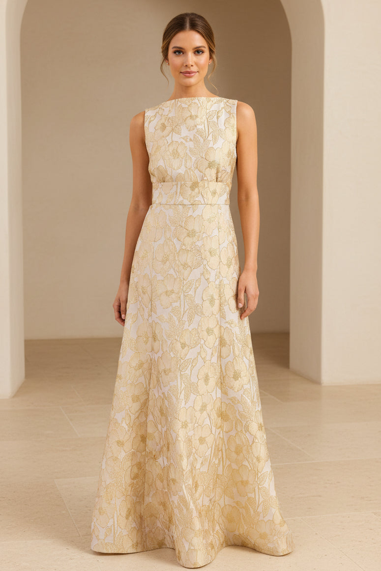 Ärmelloses A-Linien-Kleid aus geblümtem Jacquard