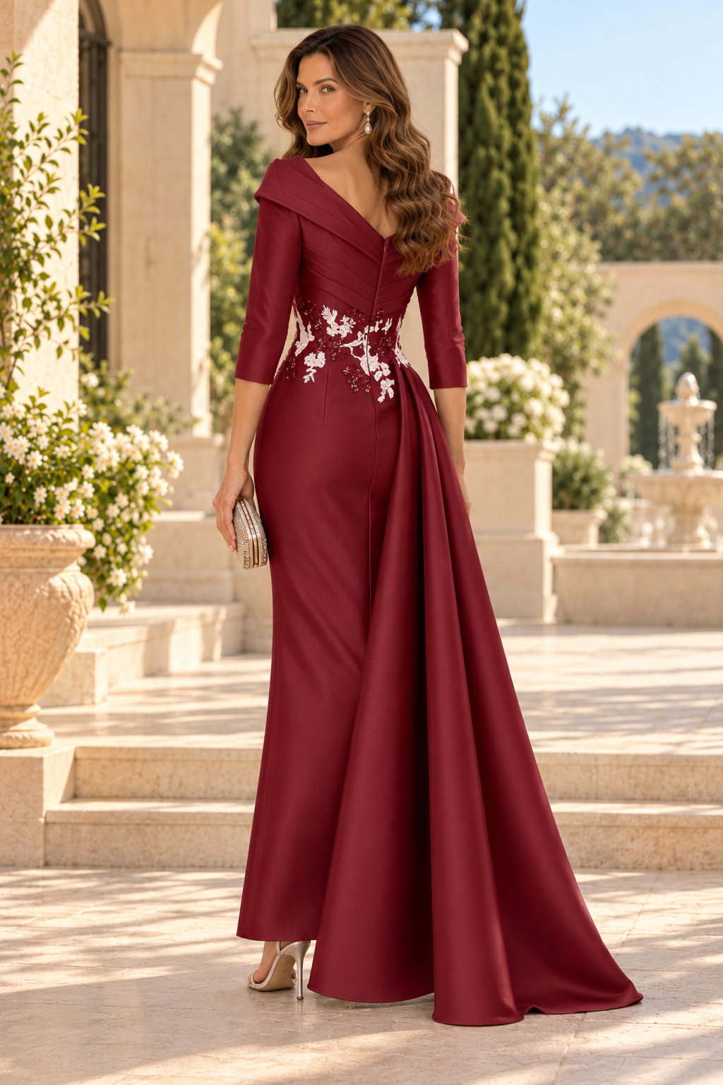 Evening Gown with Side Drape and Appliques