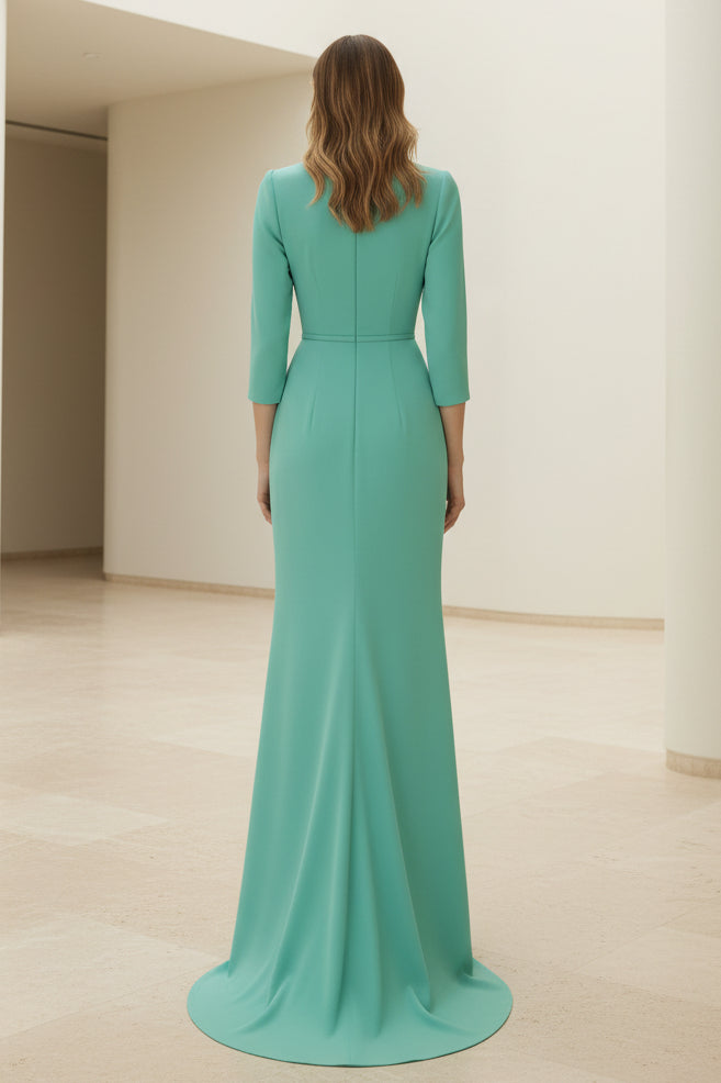 Elegantes Säulenkleid mit seitlicher Raffung und 3/4-Ärmeln