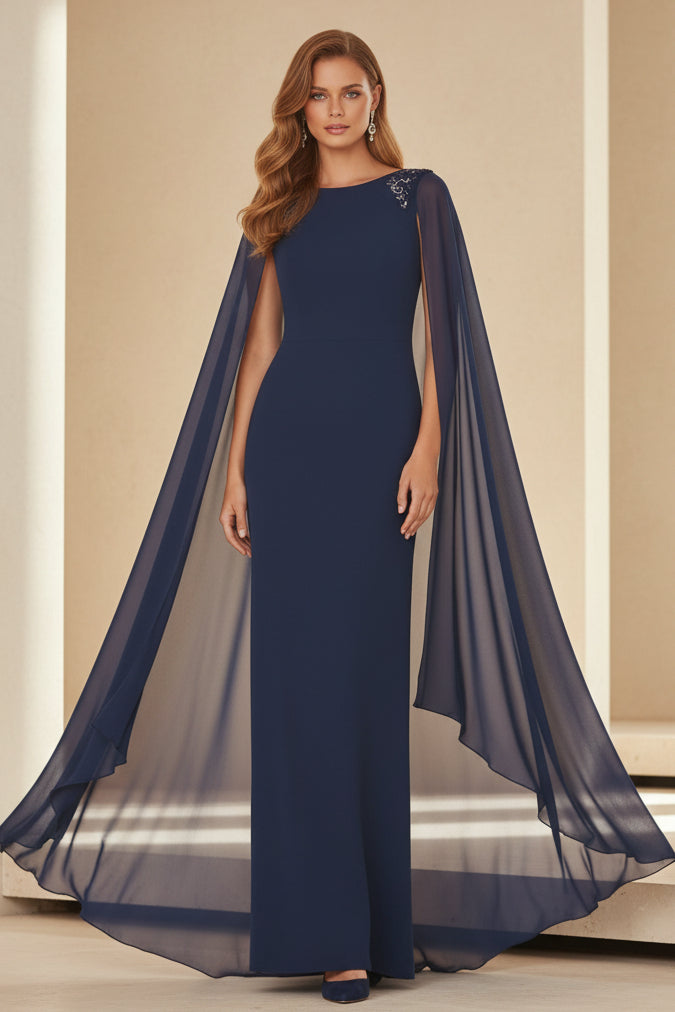 Elegantes Etui-Abendkleid mit drapiertem Cape