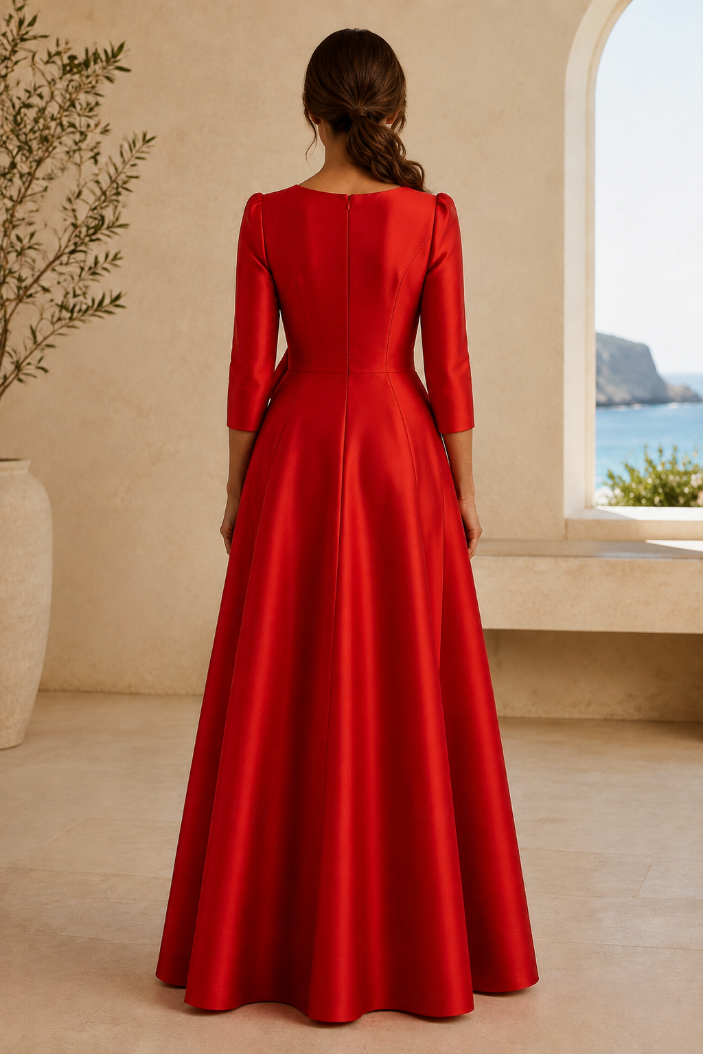 Satin-Abendkleid in A-Linie mit Schleifengürtel