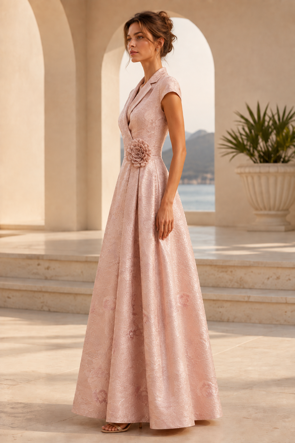 Geblümtes A-Linien-Kleid mit Kragen und 3D-Blumenapplikation