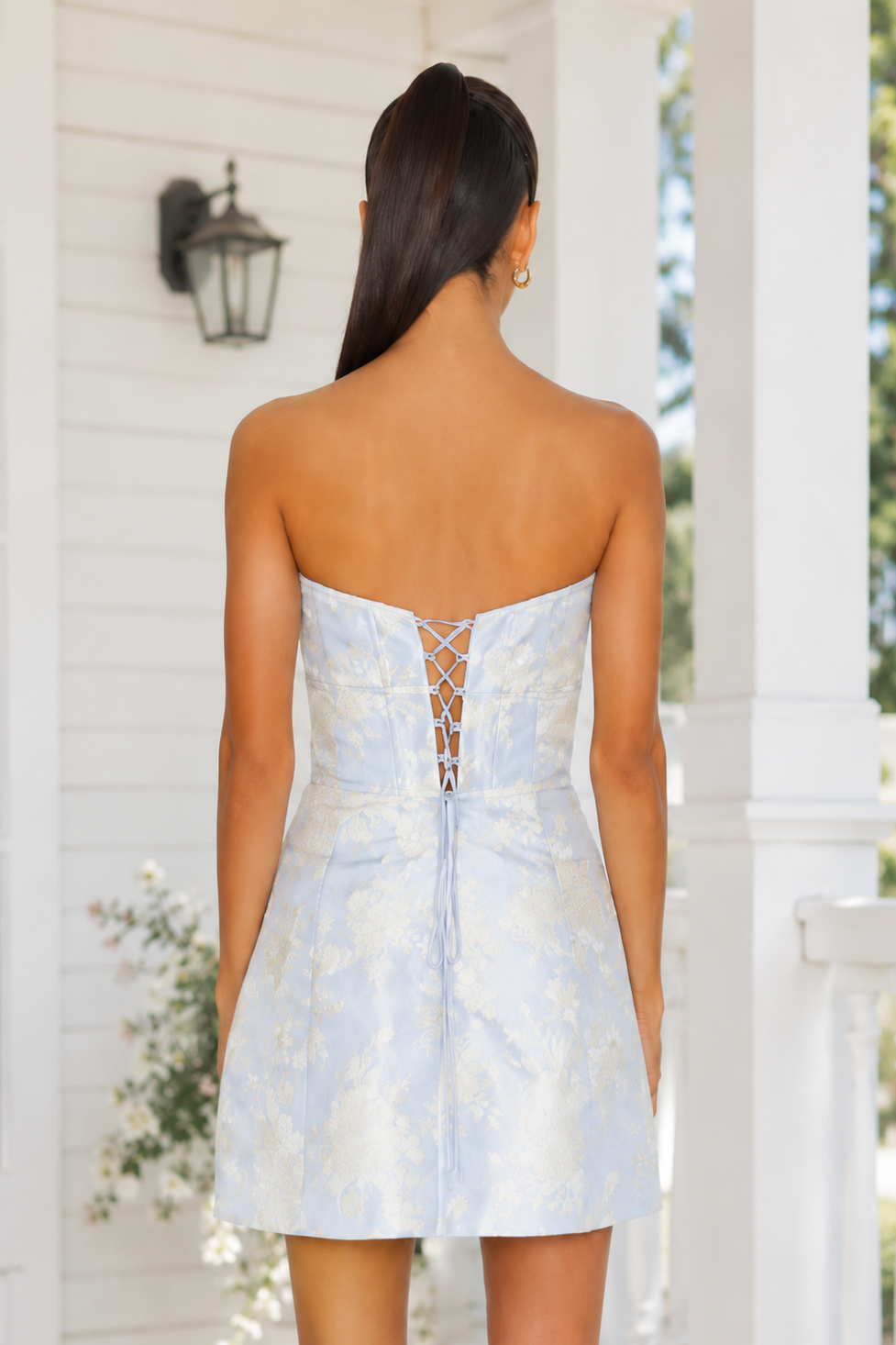 Trägerloses Korsett-Jacquard-Minikleid