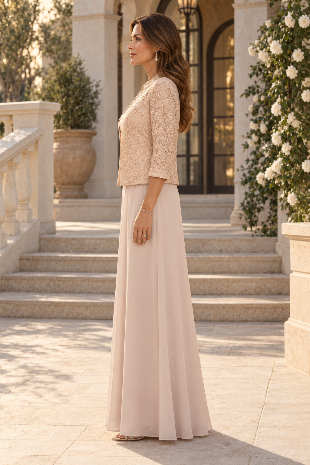 Lace Jacket and Chiffon A-Line Evening Gown