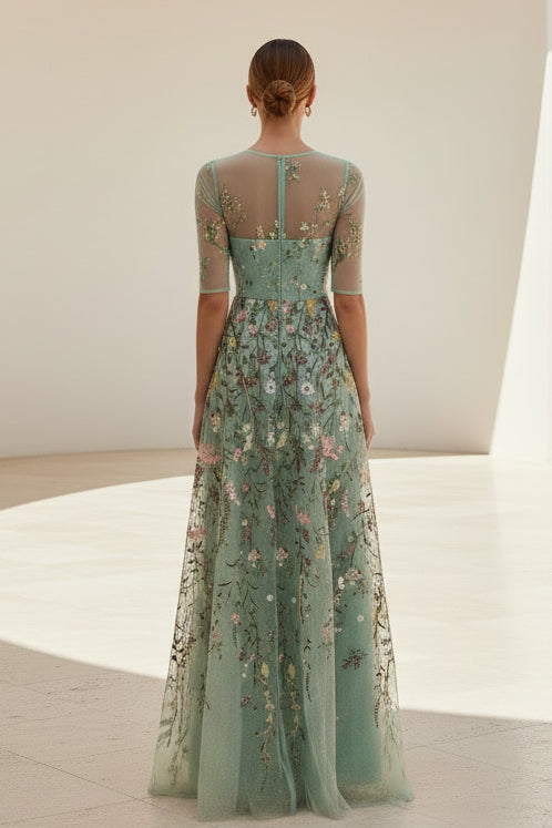 Besticktes Tüll-A-Linien-Abendkleid